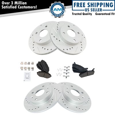 Performance Brake Rotor Drilled Slotted Zinc & Posi Ceramic Pad Front & Rear Kit