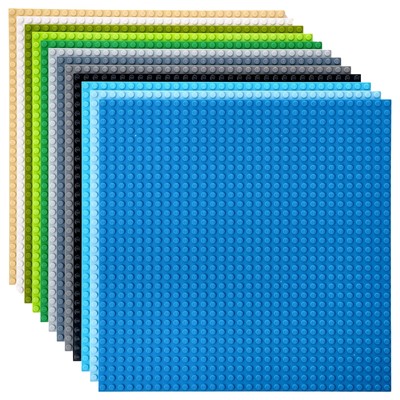 12 Piece Classic Baseplates, For Building Bricks, Nature Colors, 10x10 Inches