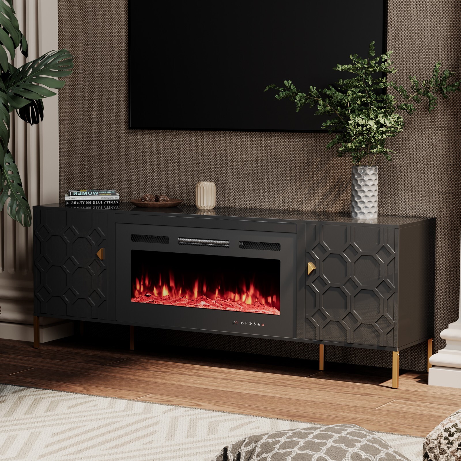 With 36in Electric Fireplace Entertainment Center Console