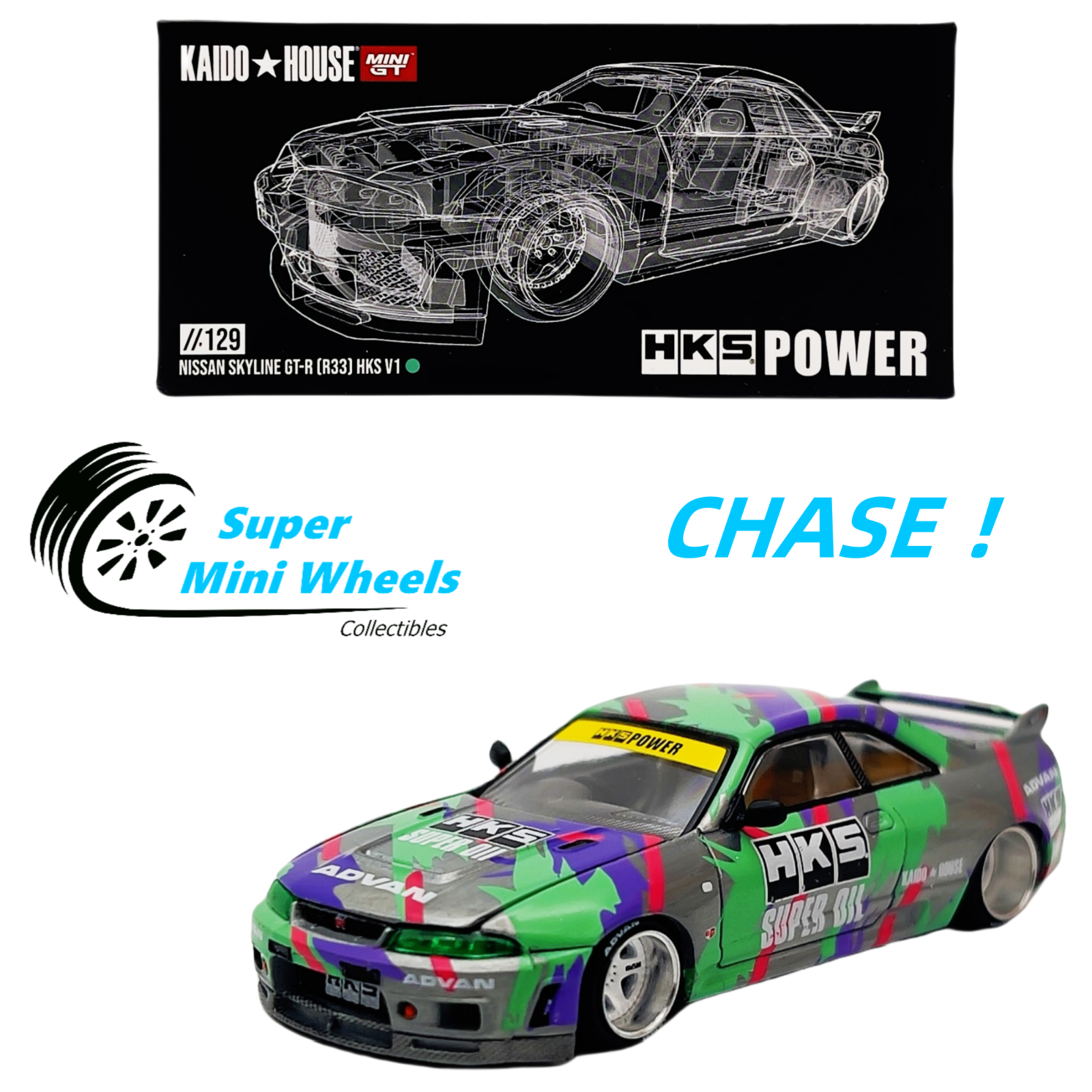 CHASE ! Mini GT x Kaido House 1:64 Nissan GT-R (R33) HKS V1 CHASE ! Mini GT x Kaido House 1:64 Nissan GT-R (R33) HKS V1