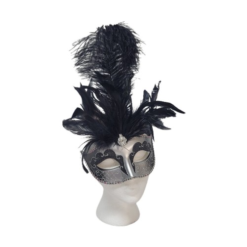 Silver Black Jewel Feather Theater Mardi Gras Festival Mask