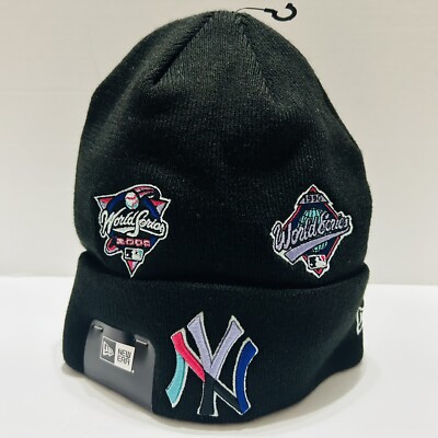 New York Yankees New Era Cuffed Knit Beanie Hat Cap Black Polar Lights MLB