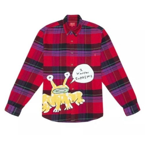 SUPREME DANIEL JOHNSTON Flannel Plaid Shirt Red Black SS20