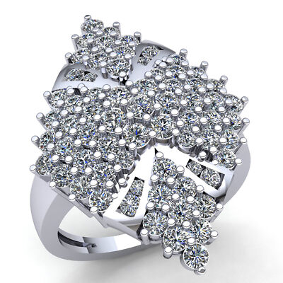 Pre-owned Jewelwesell 3ctw Round Brilliant Cut Diamond Ladies Cluster Engagement Fancy Ring 10k Gold