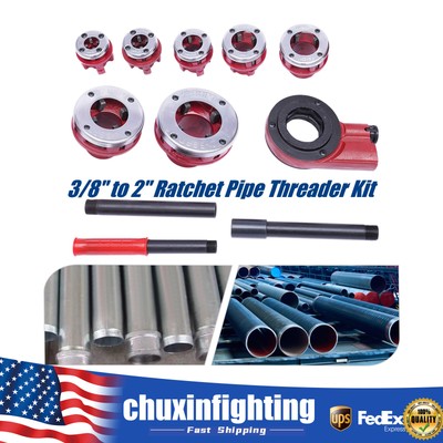 BSPT Pipe Threader 3/8'' to 2'' Dies Set Threading Tool Ratchet w/ Handle 7 Size