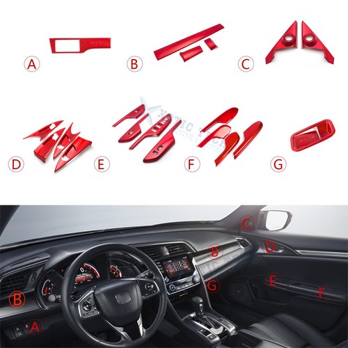 Glossy Red Center Console Window Switch Panel Decor Trim For Honda Civic 2016-21
