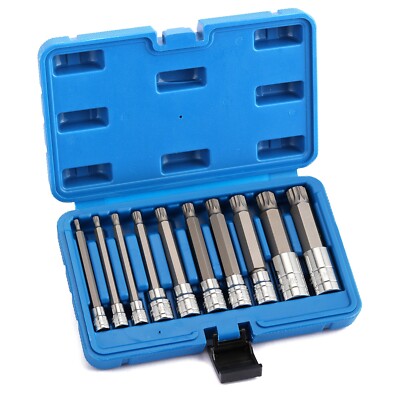10PC XZN Triple Square 12 Point Spline Bit Socket Set Tamper Proof Extra Long MM