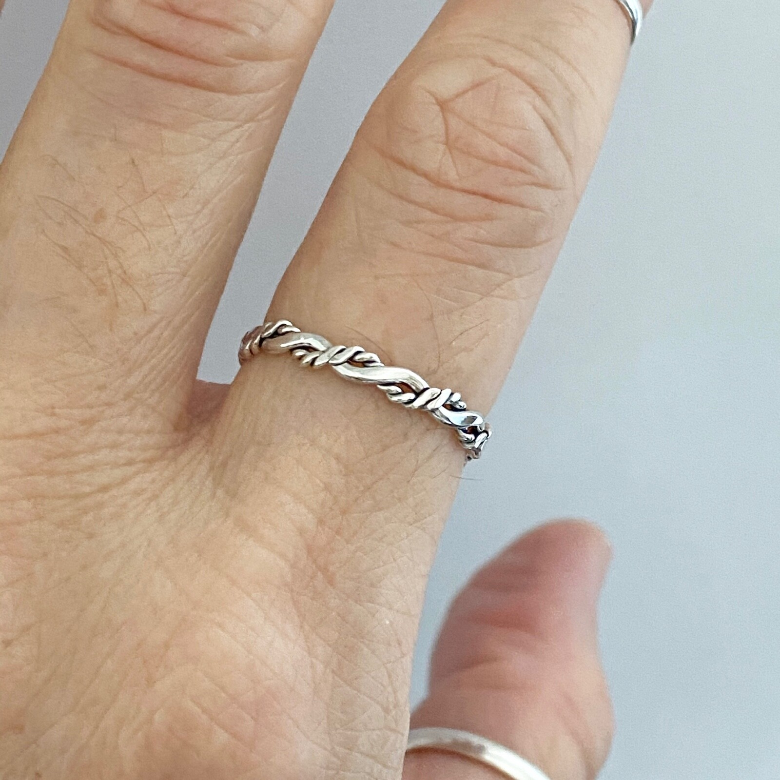 【HYERES LOR】24FW★ Subni Silver (C) Twist Slim Ring Sterling Silver Interwoven Twist Ring, Silver Ring, Rope