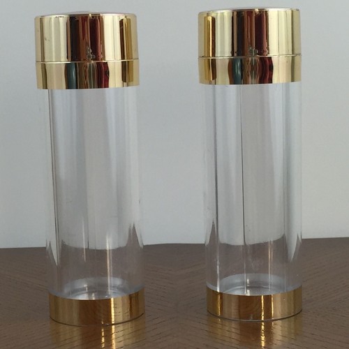 2 Craft Storage Reusable Bottles Gold Clear Acrylic Removable Inner Made Italy