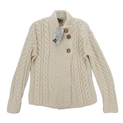 NWT ARAN Super Soft Merino Wool 3-Button Cardigan Asymmetrical Cable Knit XL