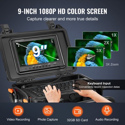 9" Sewer Camera 165 ft/50m Self-Leveling Drain Camera with 512Hz Transmitter