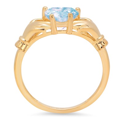 Pre-owned Pucci 1.55 Heart Irish Celtic Claddagh Blue Stone Modern Ring Solid 14k Yellow Gold