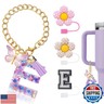 4PCS Stanley Cup Accessories for 30oz 40oz Tumbler with Handle, Silicone Straw Covers Topper Cap and Boot, Spill Proof Stopper, Keychain Handle Charm, Initials Decorations, Purple E