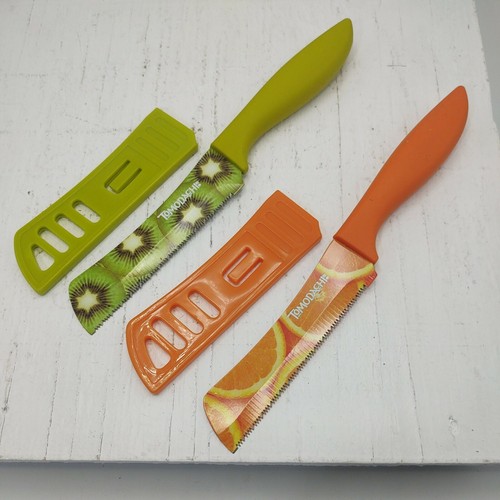 2 Hampton Forge Tomodachi Knives Rainbow Titanium Coated Knives Sheaths