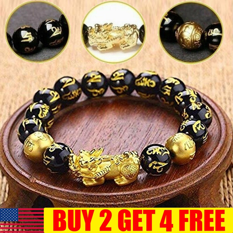 Feng Shui Black Obsidian Beads Bracelet Attract Wealth & Good