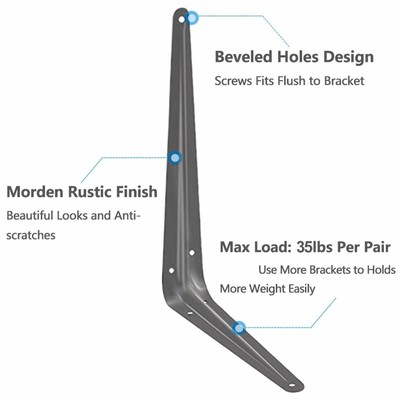 20 Pcs 6" x 8" inch Utility Metal Wall Shelf Corner Bracket Support Gray