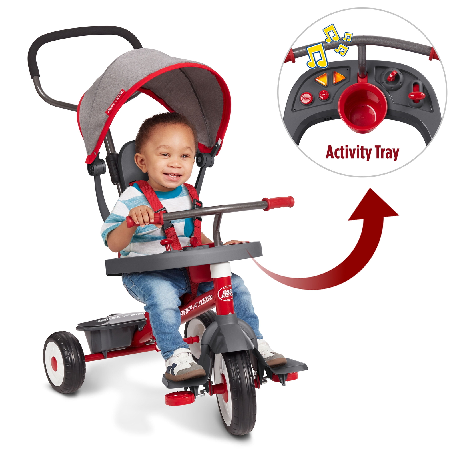 Radio Flyer, 4-in-1 Stroll 'N Trike with Activity Tray, Red 