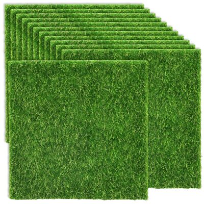 12PCS Fake Grass for Crafts, 6''x6'' Fake Grass for Mini Garden Artificial Gard...