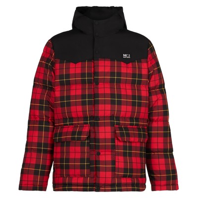 Pre-owned Mc2 Saint Barth Man Hooded Down Tartan Jacket In Red