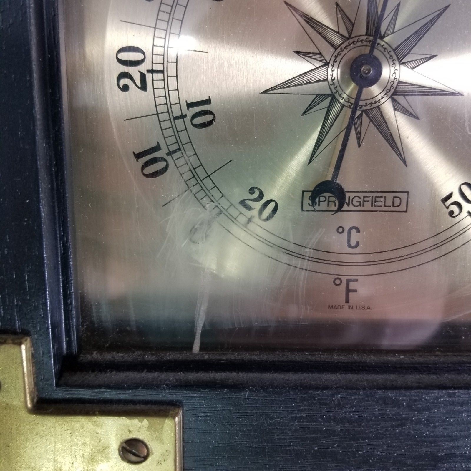 Vintage Springfield Hygrometer Thermometer Barometer Weather Station Black