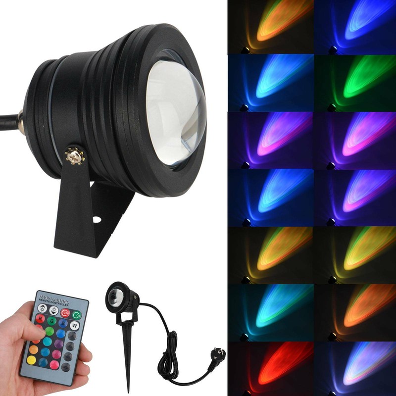 LED Gartenstrahler RGB Fluter m. Gummi Kabel, 230V, Erdspieß, Memory-Funktion