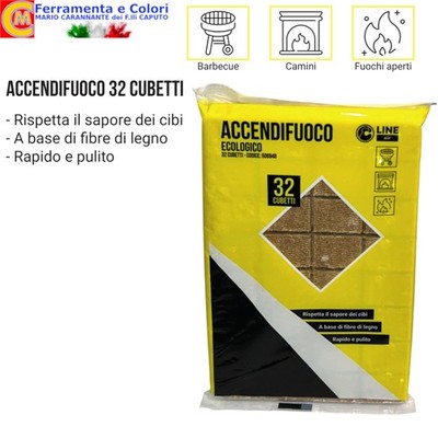 Accendifuoco Ecologico 32 CUBETTI Per Barbecue Camino Stufa Fibra Di Legno CLINE