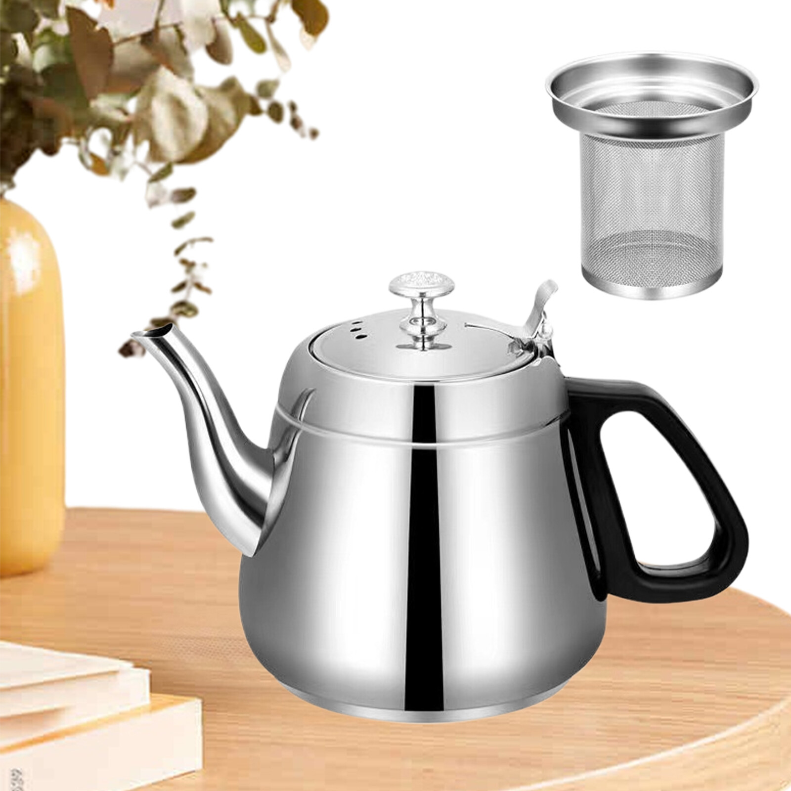 1.5L Stainless Steel Teapot Tea Kettle Coffee Pot With Tea Strainer