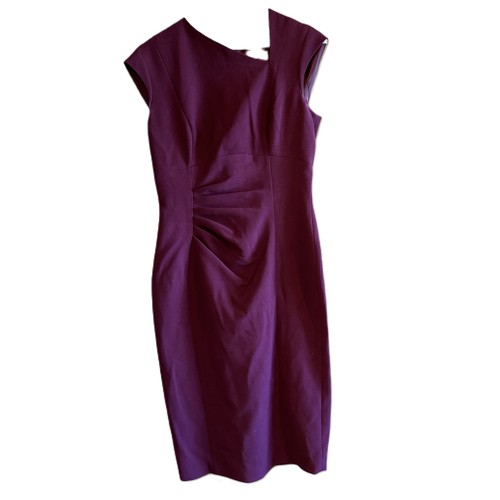Karen Millen Purple Dress Cap Sleeves Knee Length Pleated Sheath