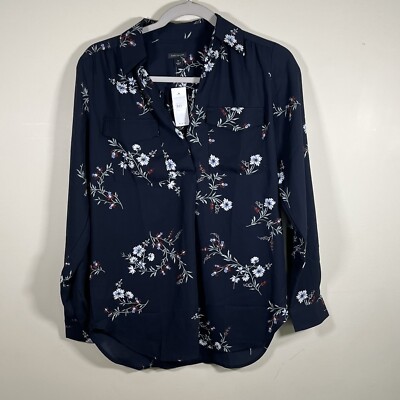Ann Taylor LOFT Blouse XS Black Floral Long Sleeve Boho Botanical