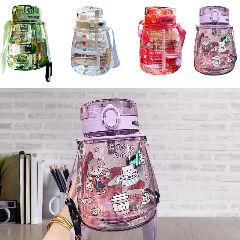 1* Big Belly Water Bottle 1300ml Gradient Color Water Cups with Straw for Travel