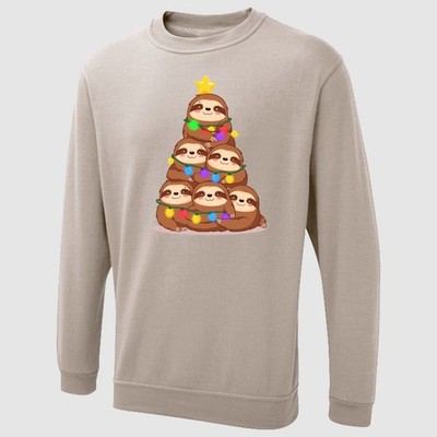 Christmas Sloth Tree Jumper Printed Xmas Light Funny Unisex Pullover Sweatshirt
