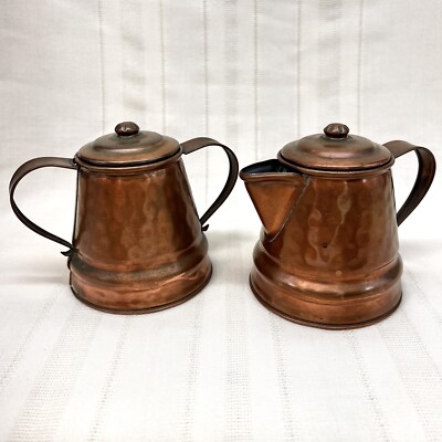 Gregorian Solid Copper Sugar Creamer Lids Vintage 1981 USA Hammered Unpolished