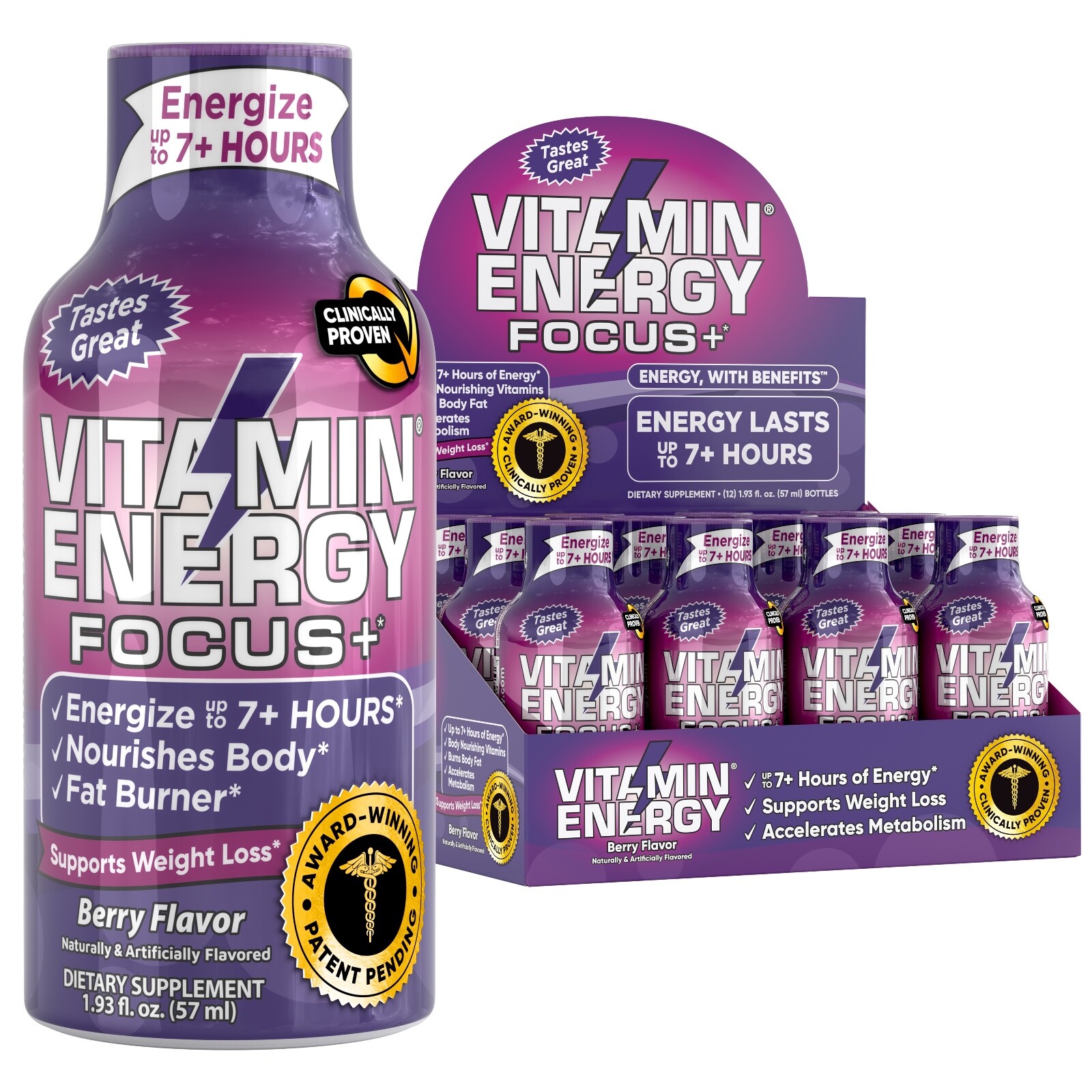 (48 Pack) Vitamin Energy® Focus+ Berry Energy Shots, Clinically Proven