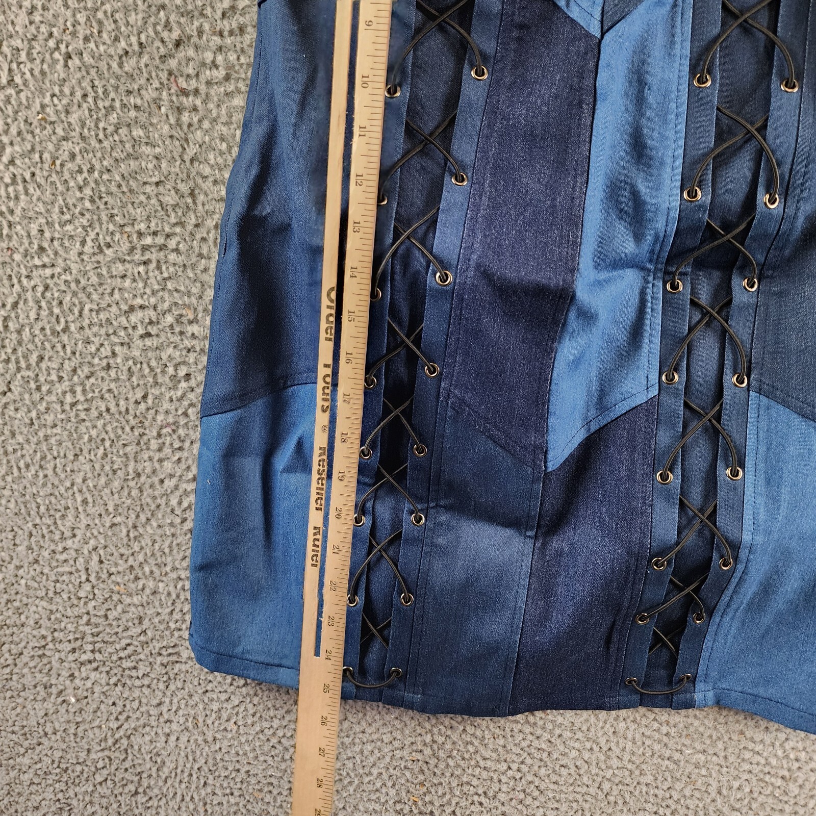 Gracia Criss Cross String Mini Dress Women's M Denim Sleeveless Side Zip Closure - Picture 7 of 14