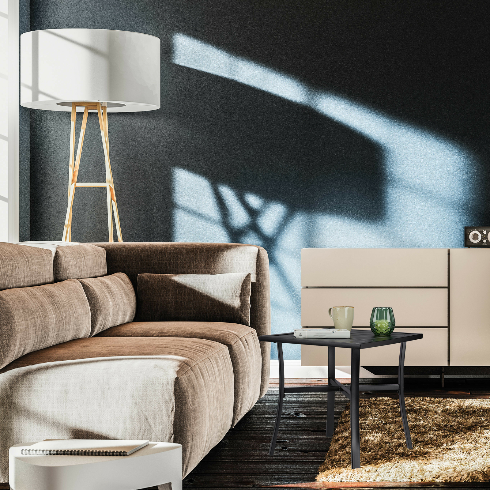 Gartentisch wetterfest Balkontisch schwarz Terrassentisch Stahltisch