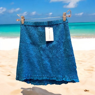 Faithfull The Brand Womens Esti Mini Skirt Size 4 US Turquoise Blue Smocked