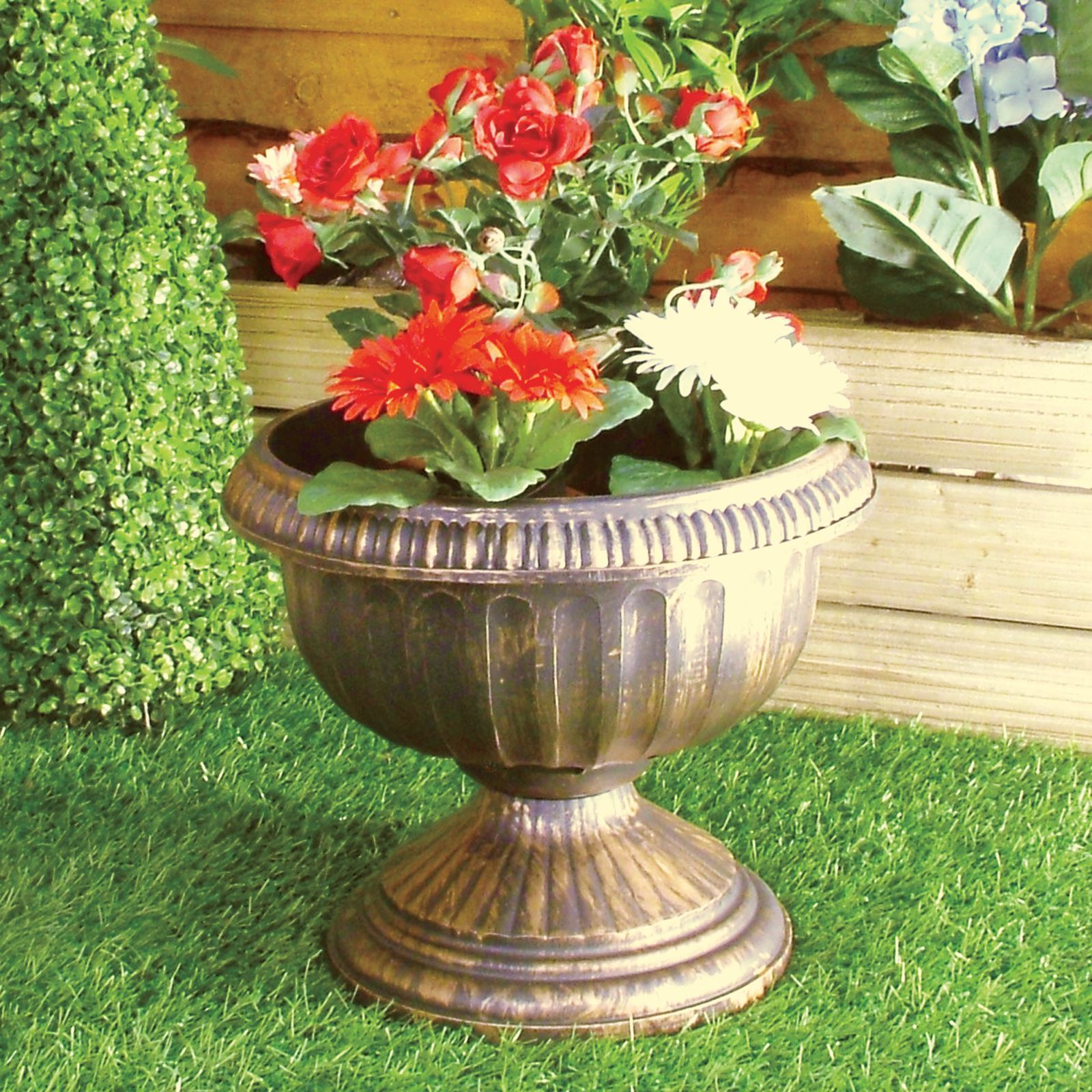 Bronze Effect Round Flower Plant Pot Indoor Outdoor Planter Garden
