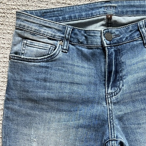 KUT From The Kloth Jeans Womens 8 Blue Crop Straight Leg Distressed Stretch