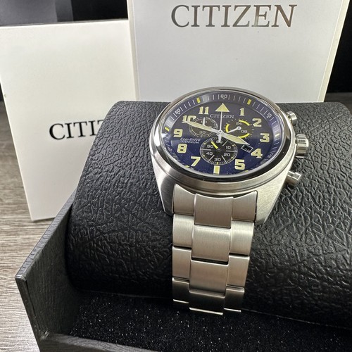 Pre-owned Citizen New✅titanium✅  Eco-drive Garrison Blue Number Dial Men's Watch At2480-57l