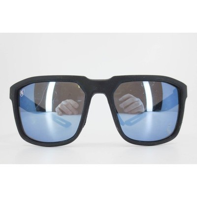 Khan KN-P0102G-SFT Matte Black Square Sunglasses Blue Mirrored Lens 57-19-146