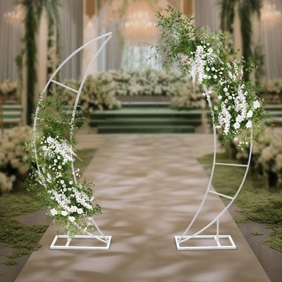 2 Piece Wedding Arch Crescent Moon Floral Stand Party Framework Stand Backdrop