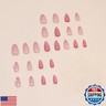 Almond Pink Press on Nails Medium Cat Eyes Fake Nails with Floral Design 3D Spring False Nails Pink French Tip Nails Glossy Gel Acrylic Nails Cute Glue on Nails Blossom Stick on Nails for Women 24Pcs