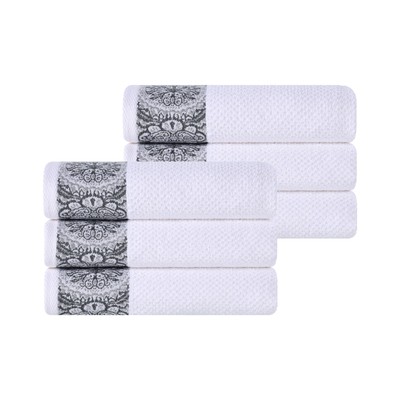 Medallion Cotton Hand Towels, Absorbent, Textured Jacquard Design, Quick-Dry,...