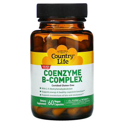Country Life Coenzyme B-Complex Caps 60 Vegan Capsules Gluten-Free, GMP Quality