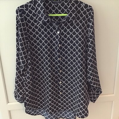 Tommy Hilfiger  Poly Long Sleeve Roll-Tab Chain Link  Button Tunic  Size M NWOT