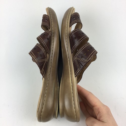 Naturalizer N5 Comfort Sandals Size 9 41 Janae Brown Leather Laser Cut Slides