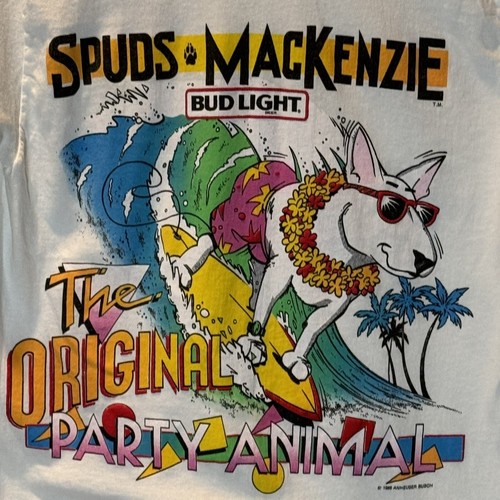 Vtg 80s Spuds Mackenzie Bud Light T Shirt White Party Animal