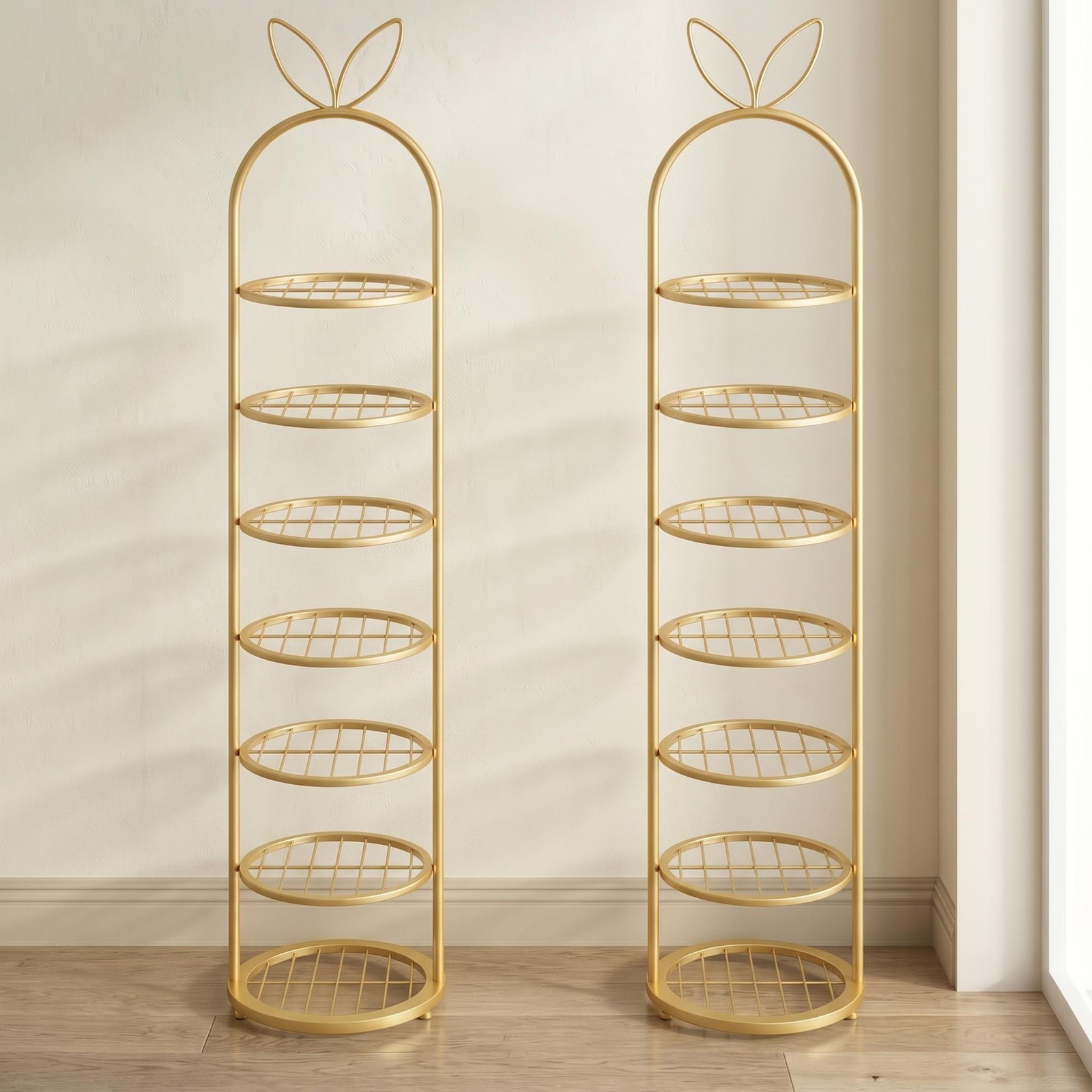SOGA 2X Gold Metal Shoe Rack 7 Layer Organiser Bunny Ears Shape Footwear Stand