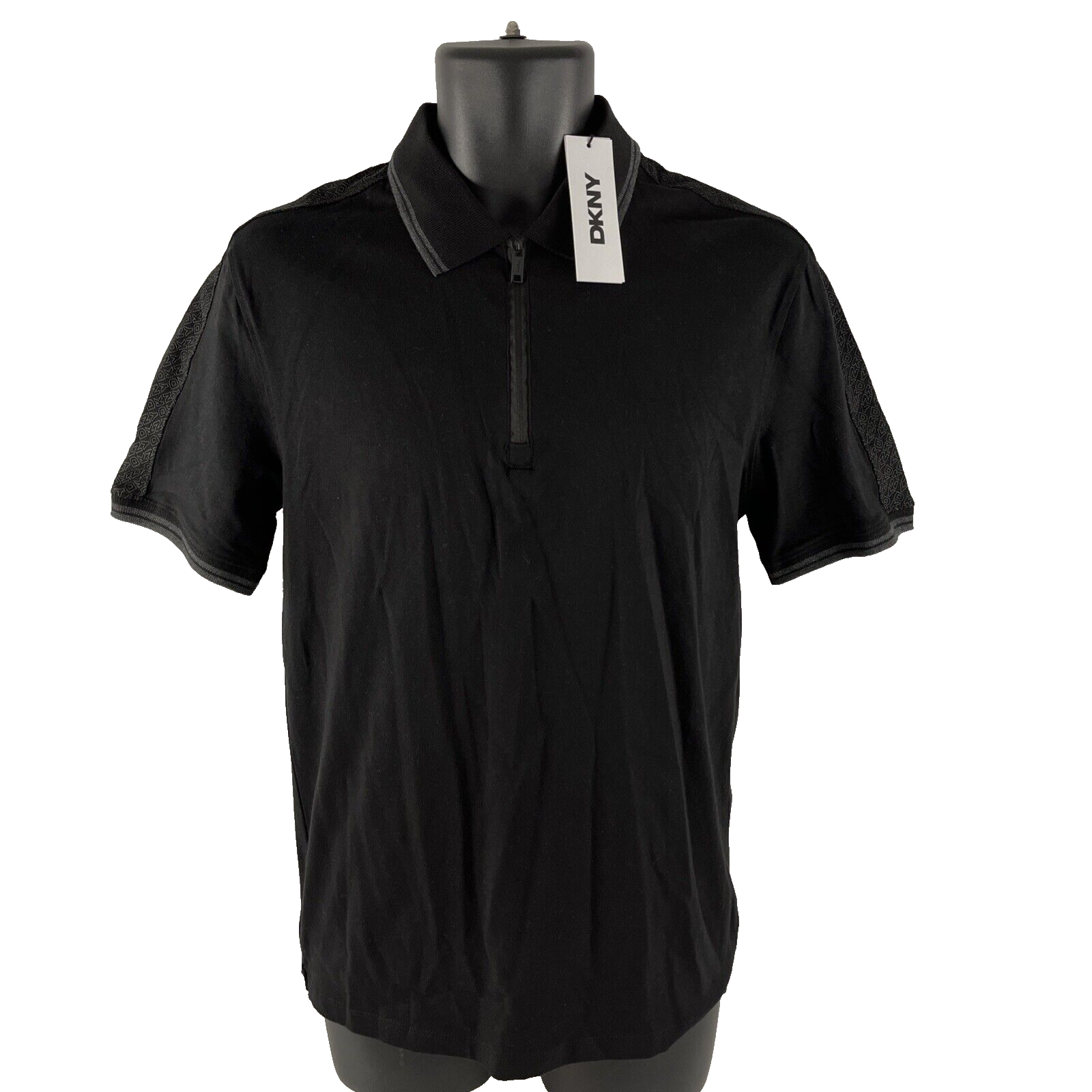 お歳暮 人気 オシャレ New Mens DKNY 1/4 Zip Short Sleeve Polo Shirt Sz S Black メンズウェア