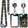 Uniclife Fashionable Sliding Badge Holder Mushroom Pattern Plastic Card Holder with Retractable Badge Reel Carabiner and Detachable Lanyard Vertical Card Protector for Office Worker Teacher Student